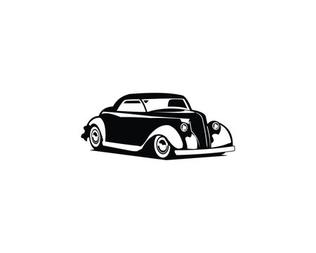 vintage car 1932. vector silhouette. isolated white background shown from the front. best for logos, badges, emblems.