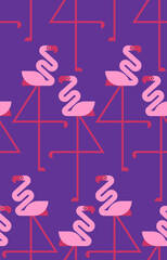 Pink flamingo Pattern seamless. Bird on long legs Background. Kids fabric ornament - 696189267