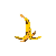 Banana peel Pixel art. 8 bit Old rotten banana peel. - 696189427