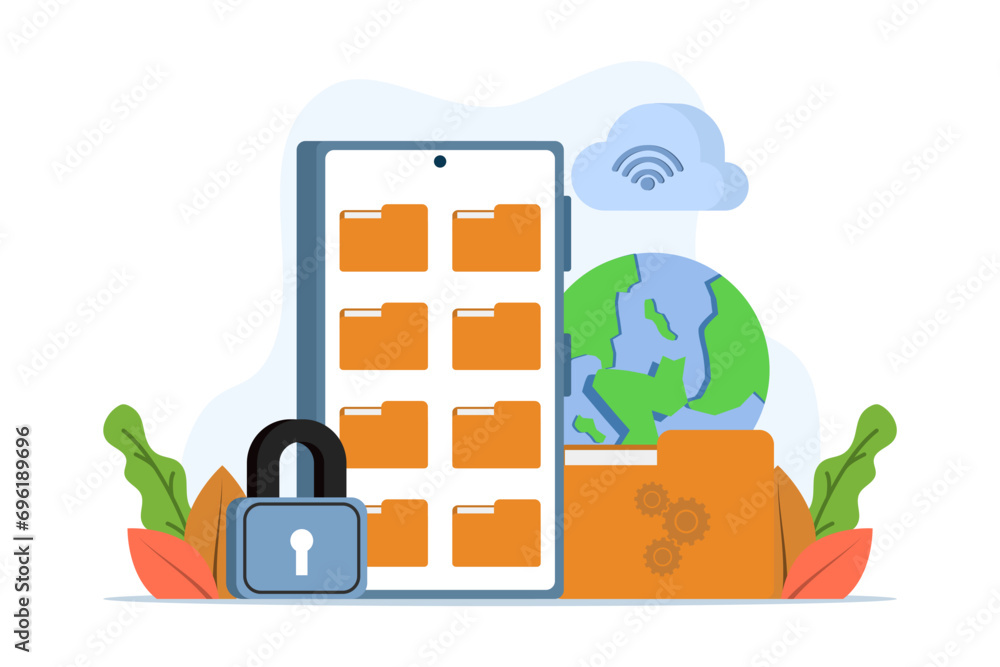 Poster administrative concept of file management, data archiving, folder, gallery, notes, database, data or