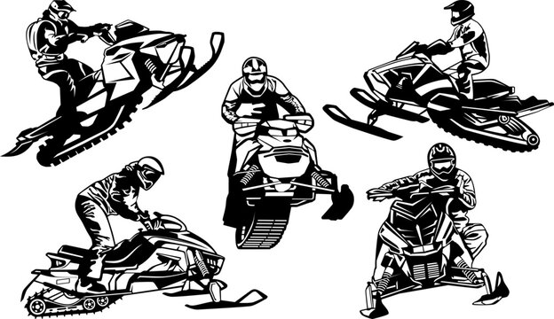 snowmobile trails black and white logo design vector mini set art