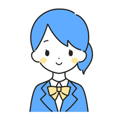 青色｜微笑むブレザーの女の子｜上半身