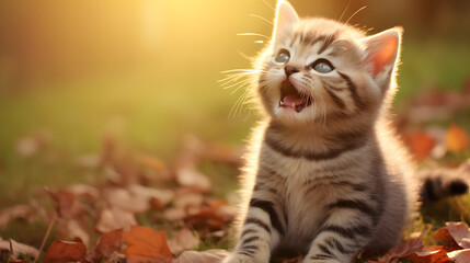 Cute American Shorthair kitten. Generative AI illustration  - obrazy, fototapety, plakaty