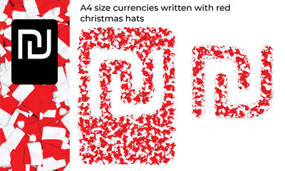 A4 size currencies written with red christmas hats