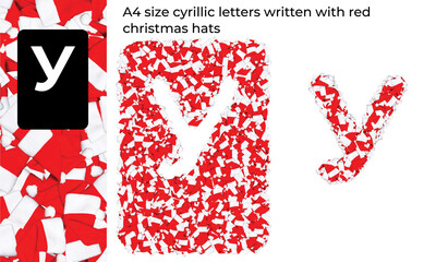 A4 Size cyrillic letters written with red christmas hats