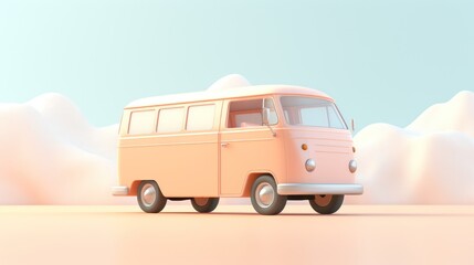 pastel peach color ice cream truck or microbus - obrazy, fototapety, plakaty