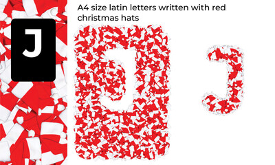 A4 size latin letter written with red christmas hats