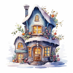 Scandy beautiful aquarelle house. Home illustartion for cards printing social media and web design. Painting school advertising. Watercolor picture hand drawn on white background.