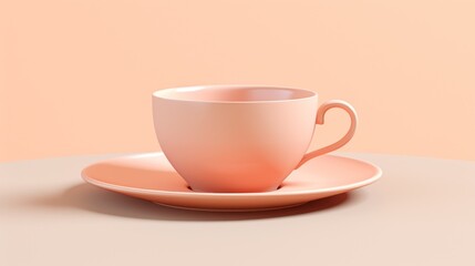 Pastel peach color teacup on a saucer