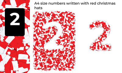 A4 size number written with red christmas hats