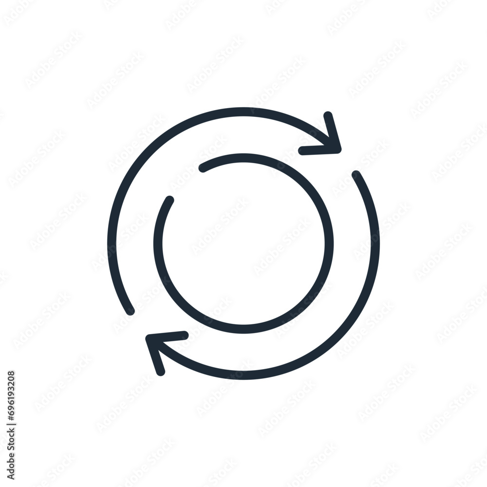 Poster rotating arrows and movement line. changes, renewal. vector linear icon illustration isolated on whi