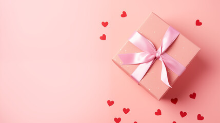 Banner with empty space for text. Web design with Valentine gift. High resolution. For printing and social media. Festive Backdrop background for cards and printing