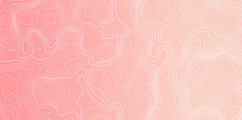 White topographic contour line map isolated on gradient pink background. 