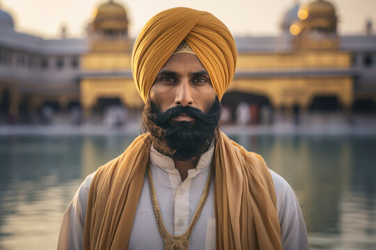 sikh priest standing on golden temple background