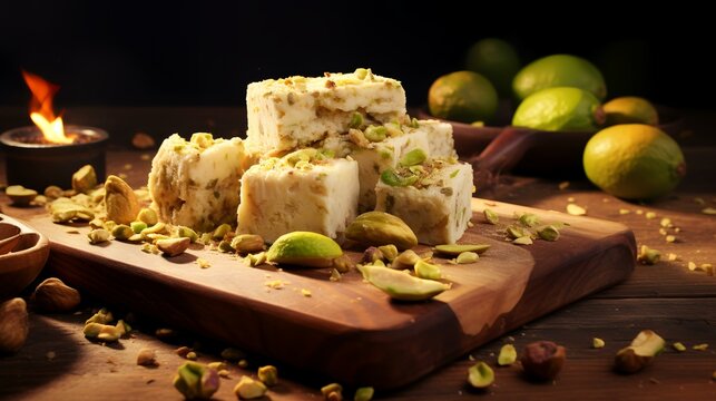 Traditional Turkish delight lokum with pistachios and nuts