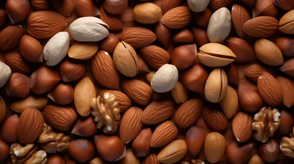 Foto op Aluminium Background of mixed nuts. Nuts mix background. Top view. © Sumera