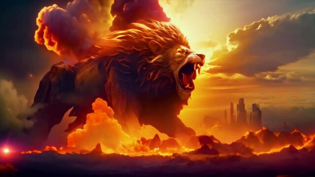 Fractal lion, attacking  roaring lion 4K animation.