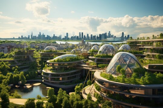 concept of urban living, where modern architecture and nature exist in symbiosis. The cityscape is a testament to sustainable development, 