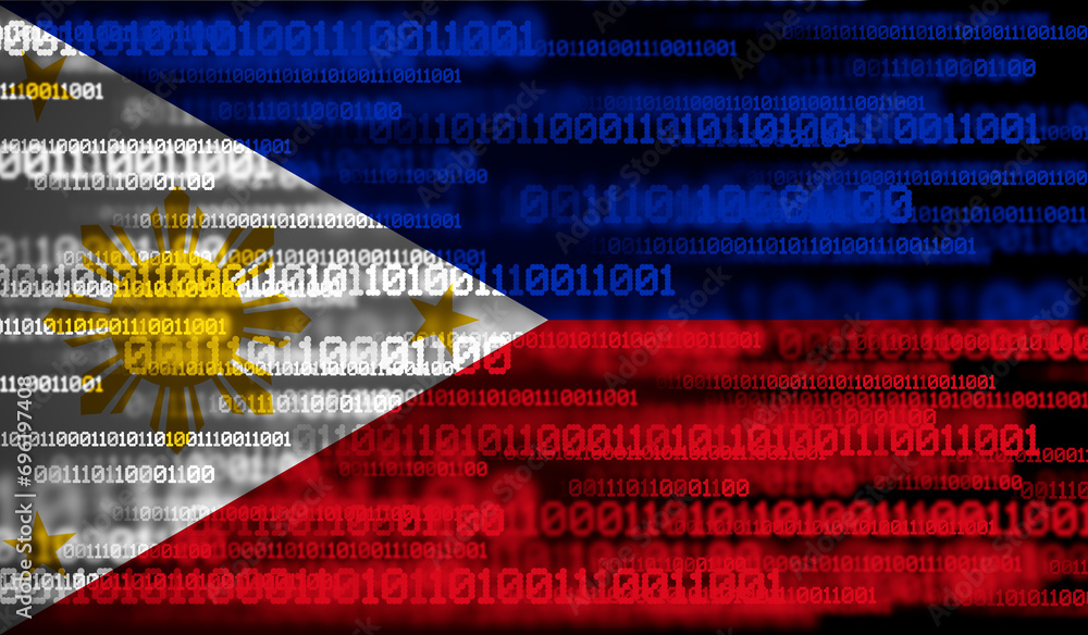 Poster flag of philippines on binary code. modern technology concept