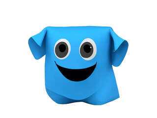  An anthropomorphic character with the form of a bright blue shopping bag