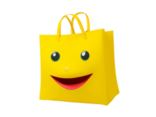  An anthropomorphic character with the form of a bright blue shopping bag