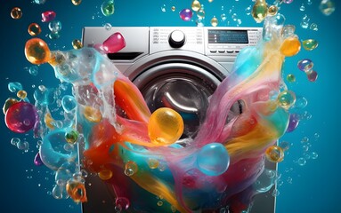 Washing machine in colorful laundry