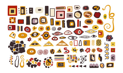 Abstract geometric shapes clip arts bundle, Gustav Klimt inspired isolated elements on white, vector hand drawn set