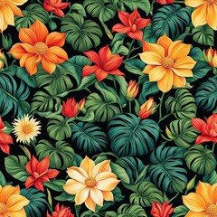 Colorful Floral Pattern on Dark Background