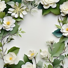Paper Flower Frame on White Background