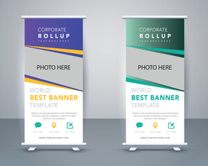 Vector corporate x banner pull up roll up banner standee template with creative shapes