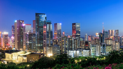Fototapeta na wymiar Shenzhen skyline and modern commercial buildings scenery at night, China.