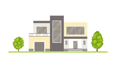 Hi-Tech House icon isolated on white. Vector illustration of modern suburban villa. Simple flat style.