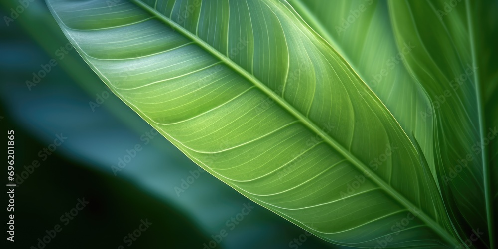 Poster the close-up of leaf texture in green abstract nature background with a soft focus. exuberant image.