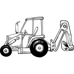 backhoe construction vehicle handdrawn illustration