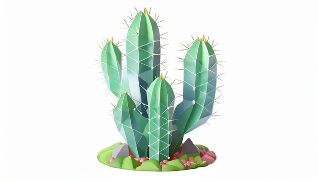 Cactus Lowpoly art . AI generation.