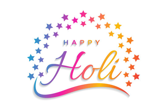 Happy holi text with colorful paint splash dust and spray