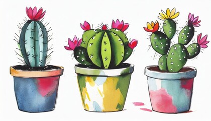Cactus digital painting. AI generation.