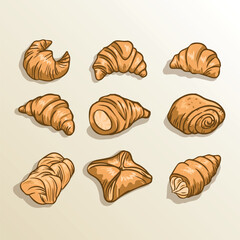 Hand drawn bakery, pastry and croissant vector illustration with doodle style