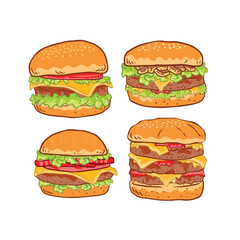 Hand drawn double big burger doodle illustration