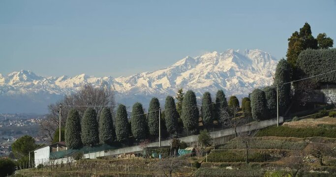 Monte Rosa mountain (Italian Alps) seen from Montevecchia, sunny day