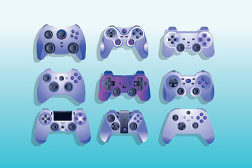 Modern joystick game console controllers collection set