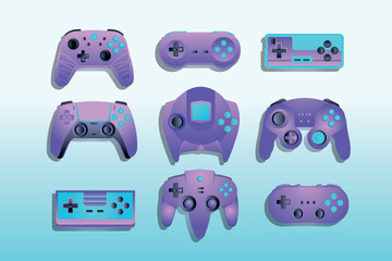 Modern joystick game console controllers collection set