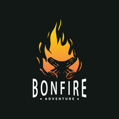 Design wood and fire, logo campfire bonfire vector camping adventure vintage illustration
