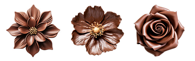 set of chocolate decor flowers on isolated background