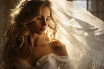 Fototapeta na wymiar Golden Embrace White Bridal Radiance