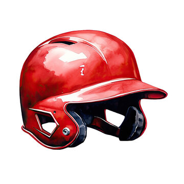 red baseball helmet watercolor clip art preview
