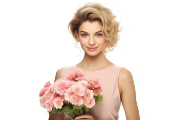Flowers with Cute Lady Isolated On Transparent Background