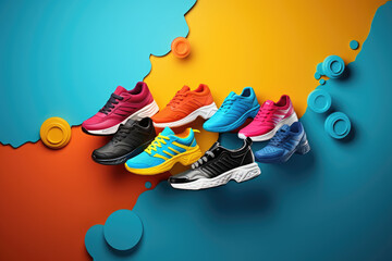 Obraz premium Kids junior sport sneaker shoes banner for footwear commercials and retail offers as wide poster with copyspace area 