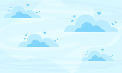 Vector valentine banner with blue clouds in the sky