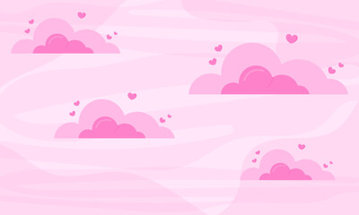Fototapeta na wymiar Vector valentine banner with pink clouds in the sky